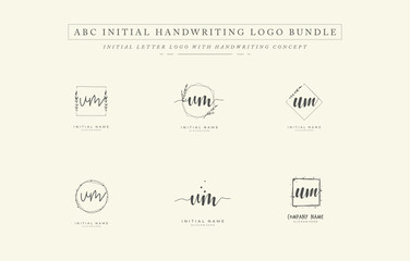 Initial letter U M UM bundle for identity and logo. Vector logo template with handwriting and signature style.