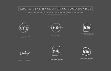 Fototapeta premium Initial letter U M UM bundle for identity and logo. Vector logo template with handwriting and signature style.