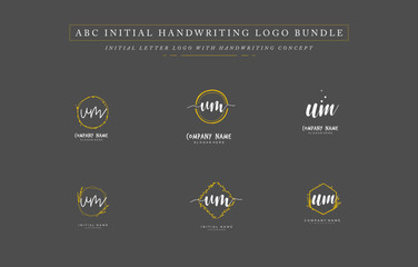 Initial letter U M UM bundle for identity and logo. Vector logo template with handwriting and signature style.