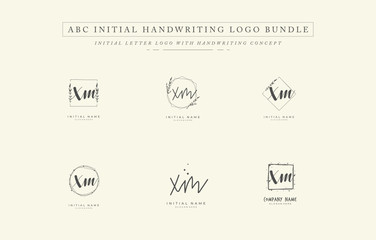Initial letter X M XM bundle for identity and logo. Vector logo template with handwriting and signature style.