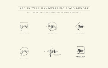 Initial letter Y M YM bundle for identity and logo. Vector logo template with handwriting and signature style.