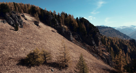 Autumn landscape in mountain valleys