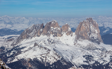 Italy Dolomites Langkofel skiing area wolkenstein Winter Mountains Landscape Italian alpes