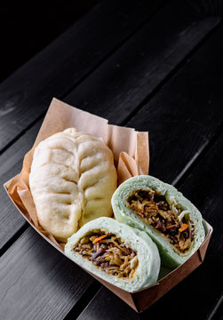Asian food, Korean steamed pjan-se or pigodi pie with cabbage and meat on
