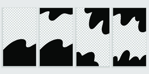 Set of editable social network stories template. Black vector abstract waves background.