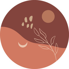 Highlights stories cover in warm terracotta pastel colors. Abstract floral illustration, editable vector