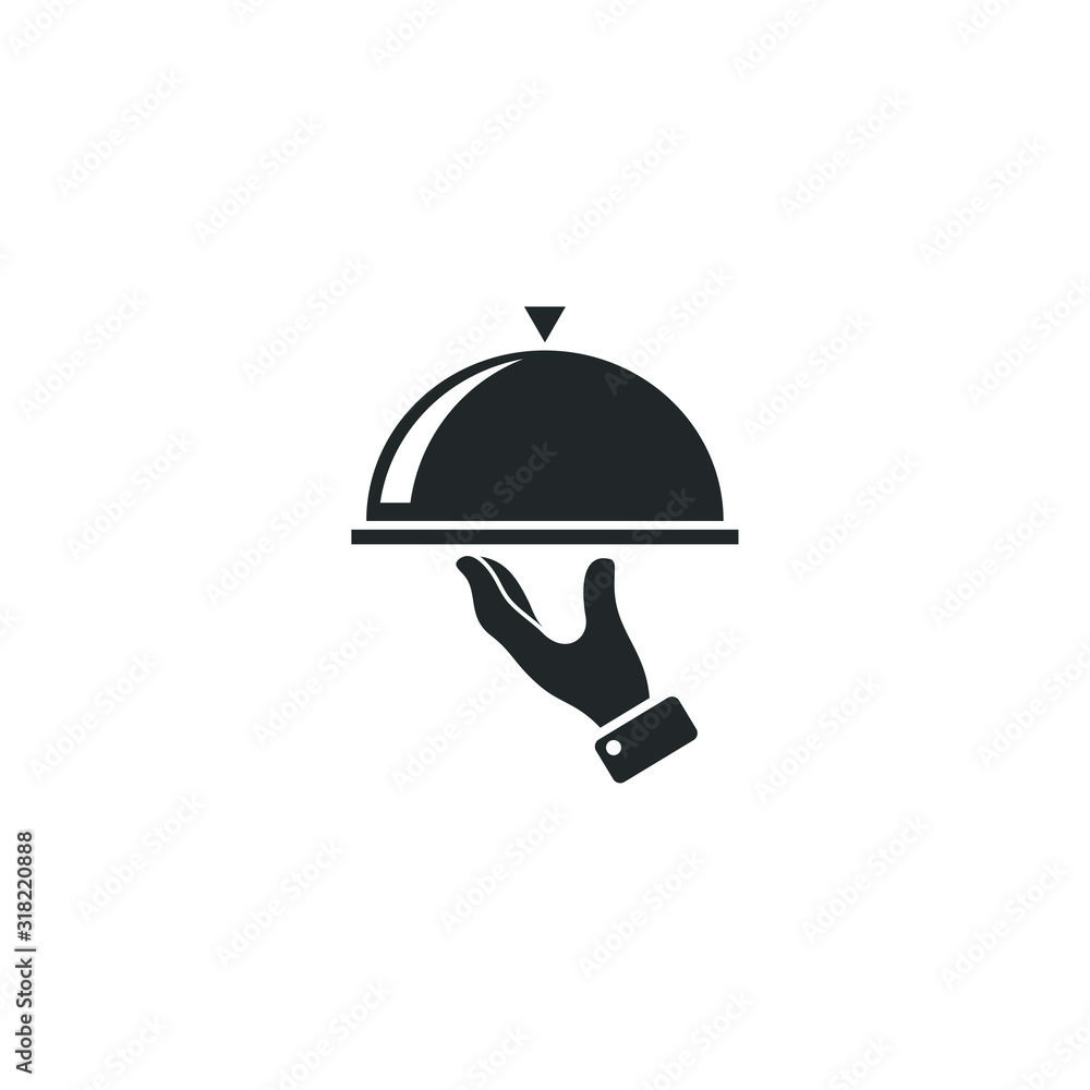 Aufkleber tray on a hand of hotel room service icon template color editable. covered food tray symbol vector s