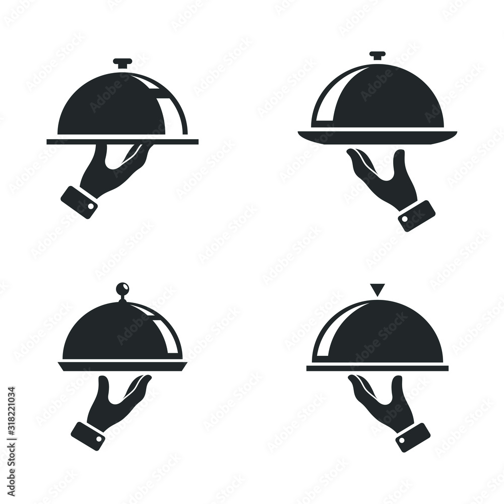 Aufkleber tray on a hand of hotel room service icon template color editable. covered food tray symbol vector s