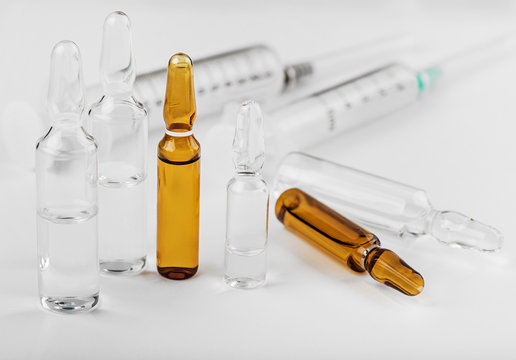 medical ampoules for injection close-up