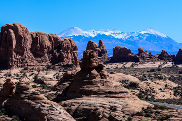 Panoramic View to the natural stone arches in Arches National Park, USA