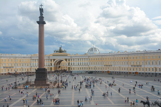 Saint Petersburg. Alexander column on Palace square in the city center