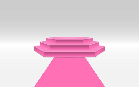 pink podium with pink carpet on the white background