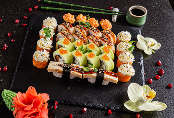 sushi on the black backrground