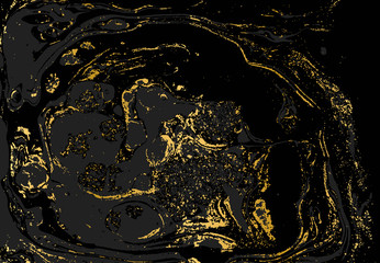 Minimalistic gold and black marble pattern. Agate ripple background.