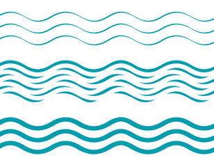 Set of waves patterns of cyan, azure or sea colors. Marine design elements in flat style. 