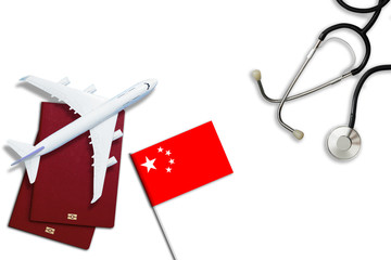 chinese virus, airplane, passport, china flag