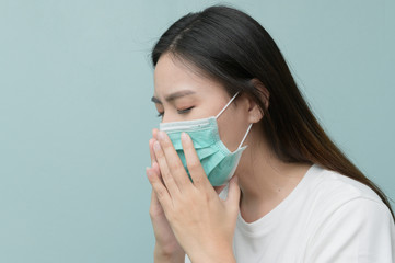Asian women wearing surgical masks protect against the virus. Corona virus or covid 19 and wear a mask to prevent dust pm 2.5.