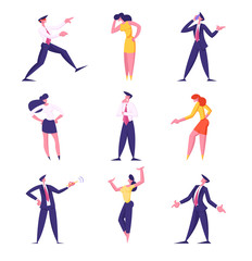Set of Businesspeople Male and Female Characters Isolated on White Background. Men and Women Wearing Formal Dressing Stand in Different Postures, Communicate Gesturing Cartoon Flat Vector Illustration