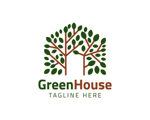 Home tree logo icon, green house logo design t