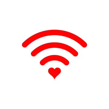 Heart wifi. Vector heart connect icon in flat style. Heart signal. Love connection. Love signal. Wifi sign.