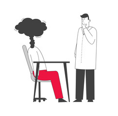 Doctor in White Robe Looking at Businessperson with Steam instead of Head. Professional and Emotional Burnout Concept. Exhausted, Frustrated Worker Need Help Cartoon Flat Vector Illustration, Line Art
