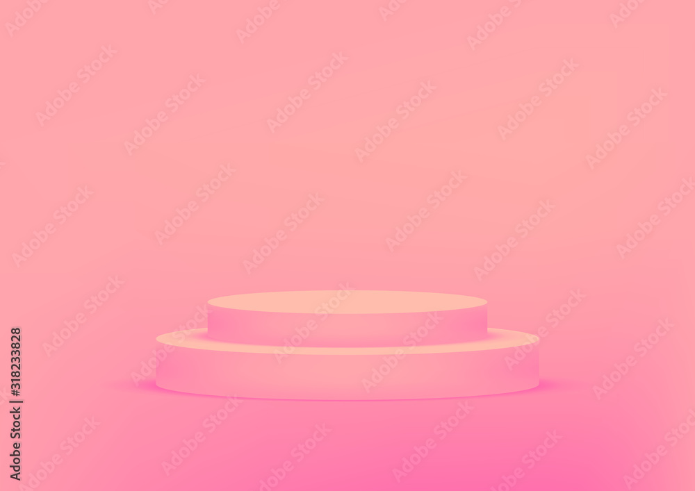 Poster empty podium studio pink background for product display with copy space. showroom shoot render. bann
