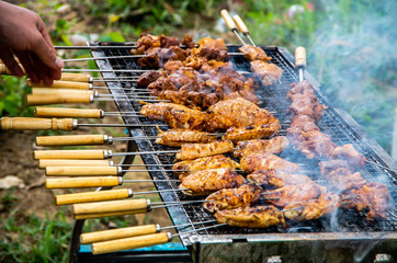 Delicious outdoor grilled chicken wings