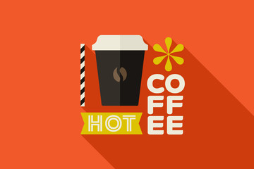 Hot coffee vector illustration in orange