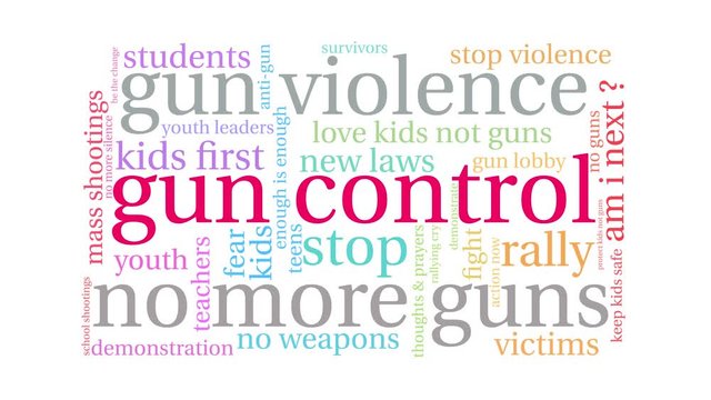Gun Control Animated Word Cloud on a white background. 