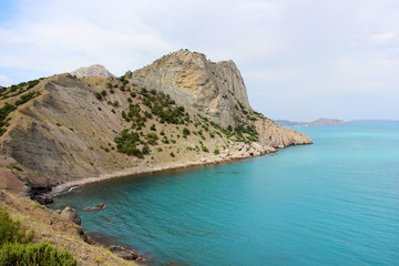 summer landscape with stone mountain and sea in Crimea.