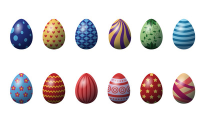 Realistic vector color Easter eggs set with different patterns.