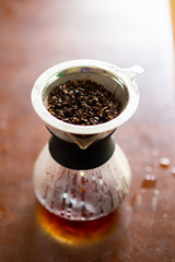 Close up of coffee brewing gadgets