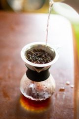 Close up of coffee brewing gadgets