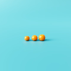 Oranges on pastel blue background. Creative minimal concept. 3d rendering