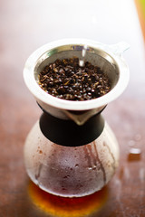 Close up of coffee brewing gadgets