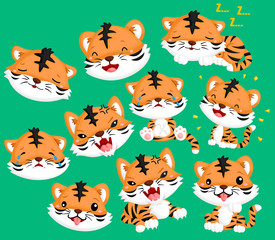 a cute tiger expressing many emotions