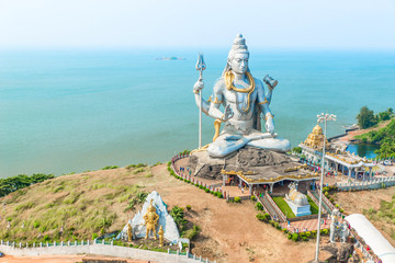 Lord Shiva at Murdeshwar Temple, Karnataka, India. Second-tallest Lord Shiva Statue. Holy places of the Hindus