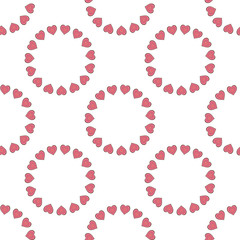 Seamless pattern  with round frames of big positive multicolor hearts on white background.  Vector image.