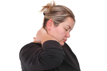 Neckache. Woman Feeling Stress And Strong Neck Pain. Woman Feeling Strong neck Pain. Portrait Of...