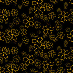 黒と金の桜　シームレスパターン　重ね