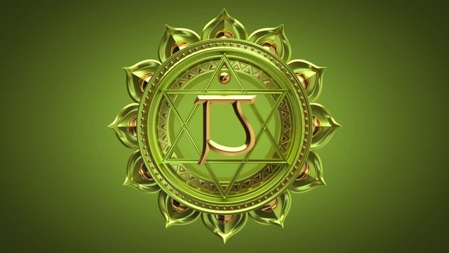 3d Anahata flawless heart chakra rotating, green esoteric looped background, spiritual symbol, spinning buddhist mandala, seamless animation, loop, magical ornament, oriental sacred geometry concept