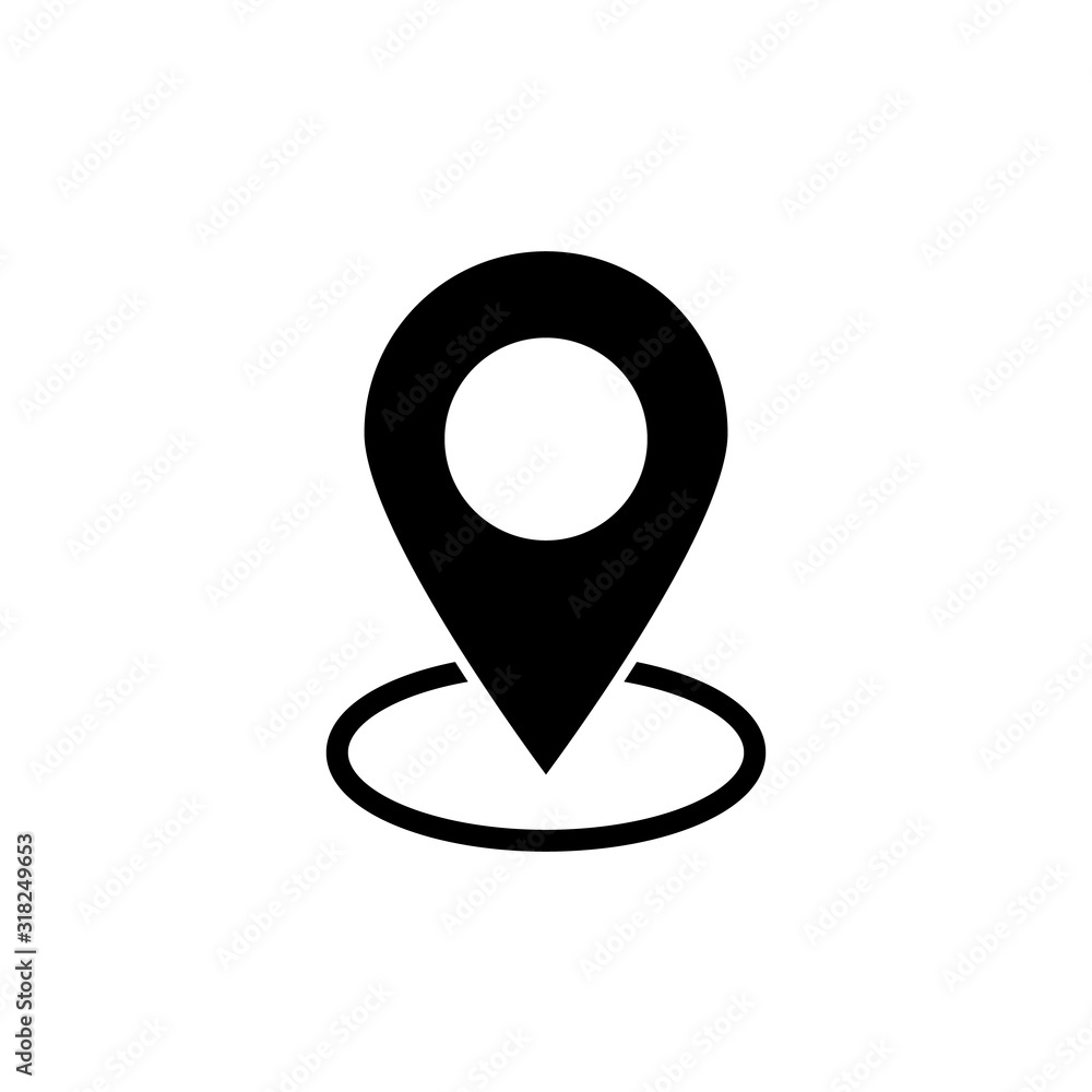 Aufkleber map pins sign location icon with ellipse in flat simple style. black round shapes on white backgroun