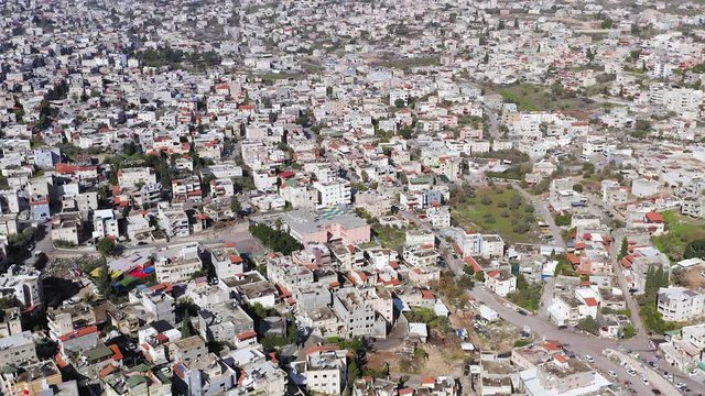 Aerial view of Shfaram, a large dense Sunni Muslim populated city in northern Israel.