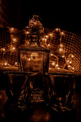 decanter and whiskey glasses
