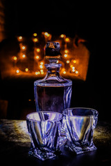 decanter and whiskey glasses