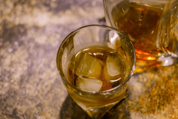 decanter and whiskey glasses