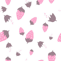 Seamless vector pattern of decorative strawberries. Berry background. Doodle style pattern. Cartoon style illustration