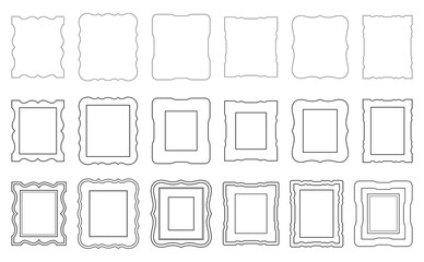 Set of various black carved frames. Solid line, dashed line.