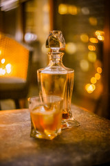 decanter and whiskey glasses