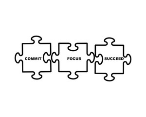 Motivational and inspirational quote; Commit, Focus, Succeed, written on pieces of a puzzle that fit together. - 318255055